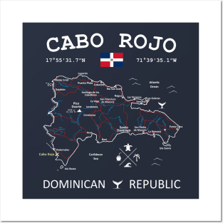 Cabo Rojo Dominican Republic Flag Travel Map Coordinates Roads Rivers and Oceans Posters and Art